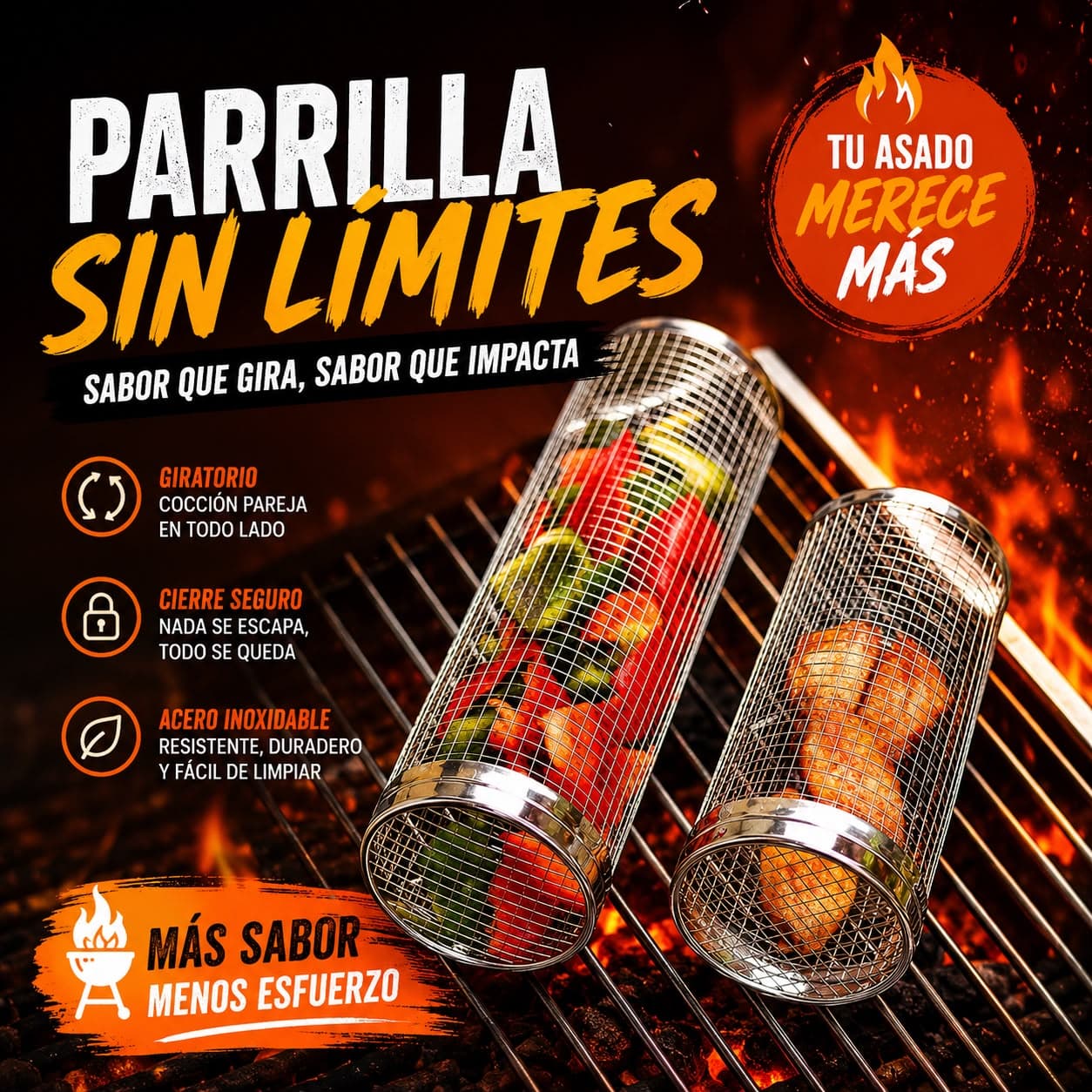 Kit parrillas cilindricas para asados