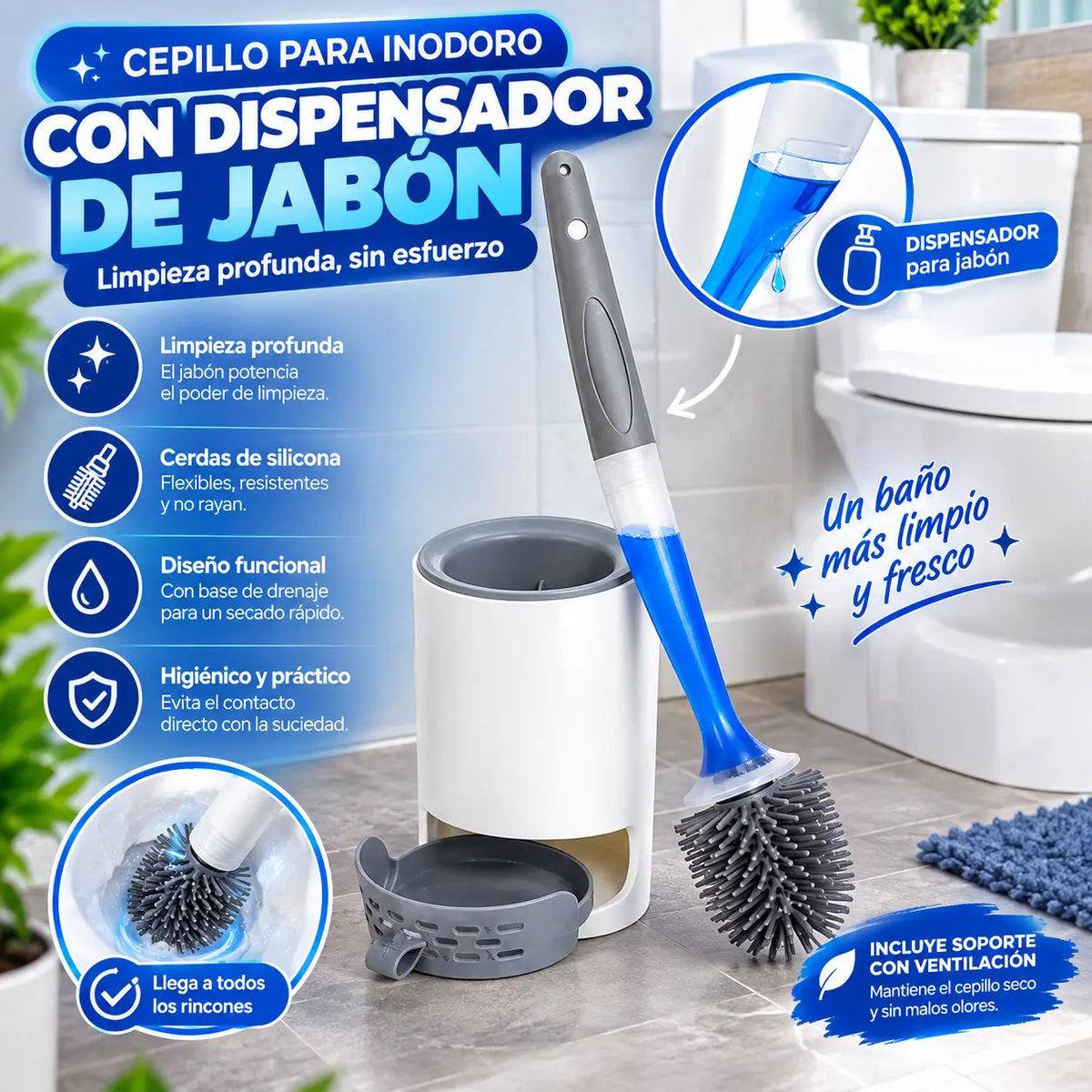 Cepillo inodoro con dispensador de jabón