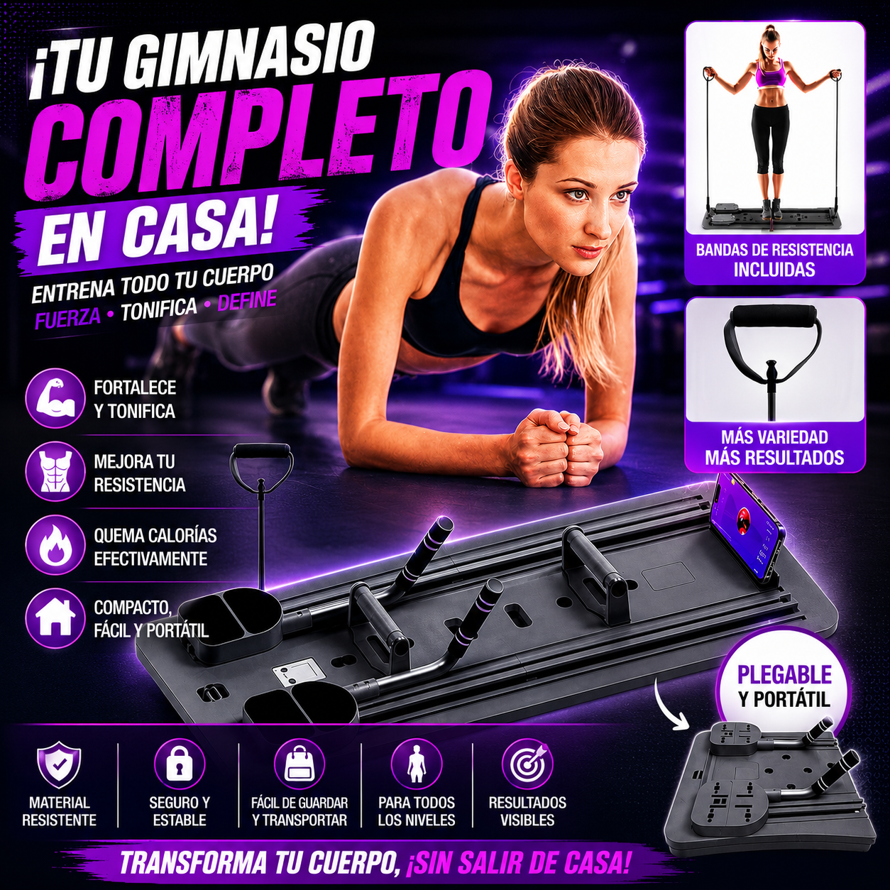 Tabla Pilates y Push up Con Elasticos