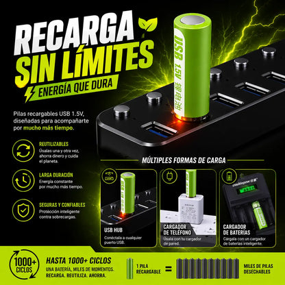 Pilas Recargables USB Batería pack x2