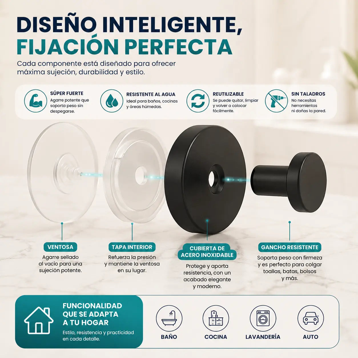Gancho Con Ventosa De Acero InoxidableX4
