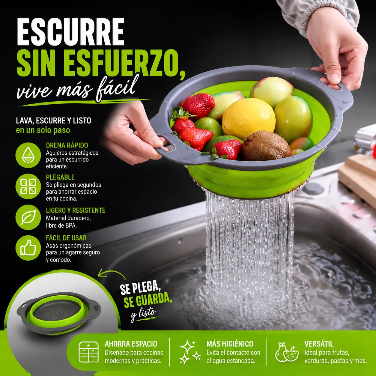 Colador Escurridor Plegable Expandible