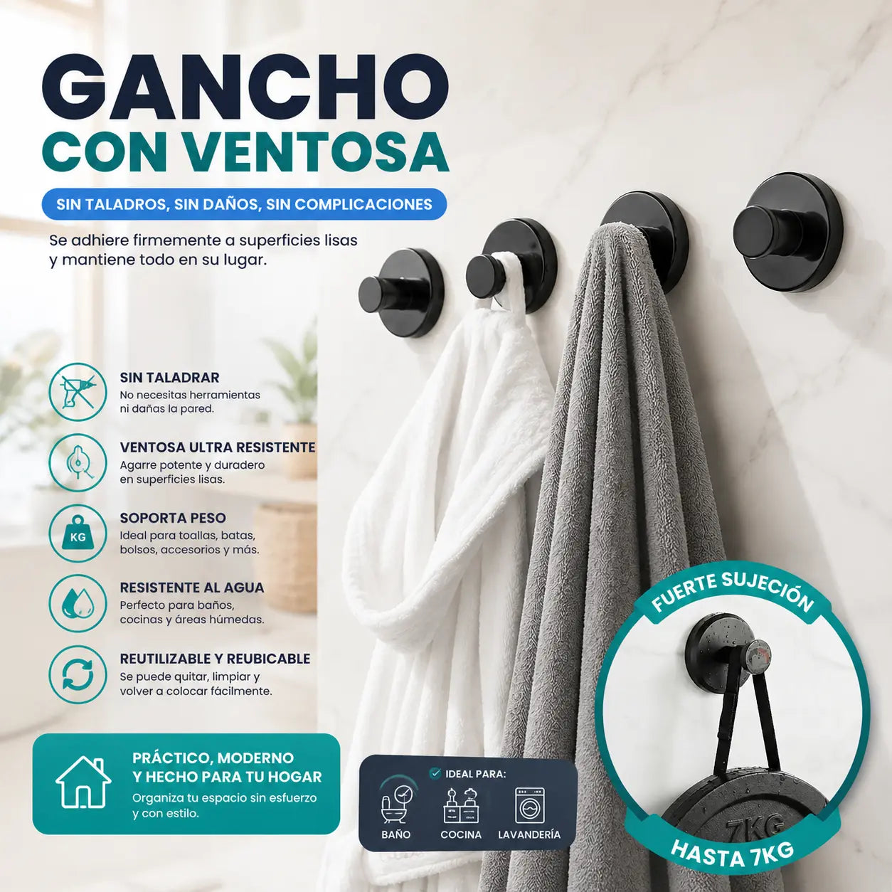 Gancho Con Ventosa De Acero InoxidableX4
