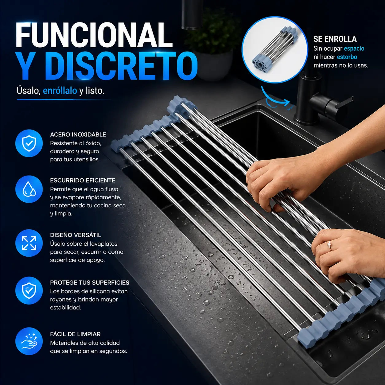 Rejilla escurridora enrollable multiusos