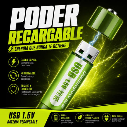 Pilas Recargables USB Batería pack x2