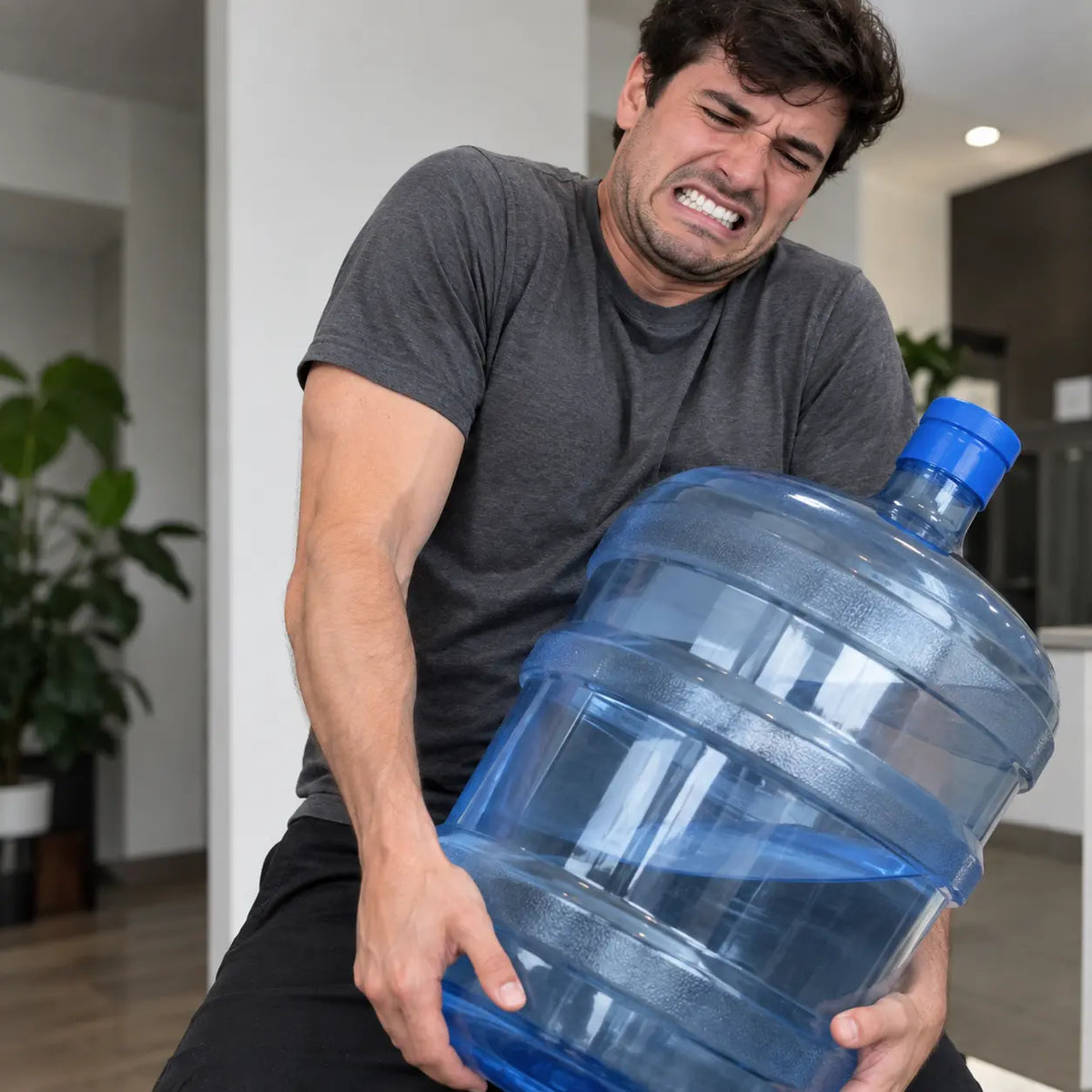 Levantar pesados botellones de agua cada día es agotador.