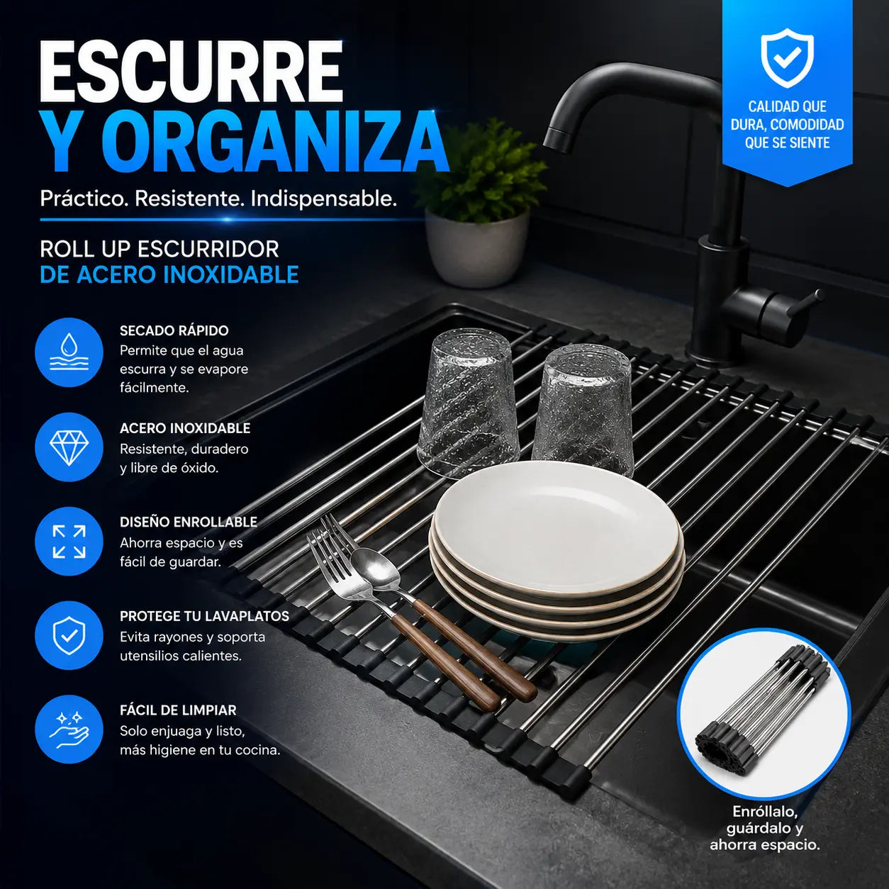 Rejilla escurridora enrollable multiusos